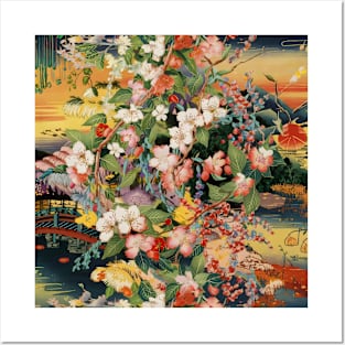 Japanese art and flowers collage Posters and Art